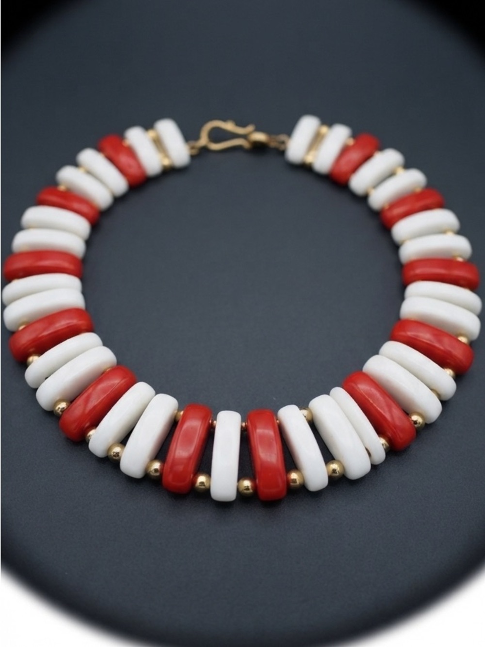 Vintage Lucite Bold Red and White Statement Collar Necklace